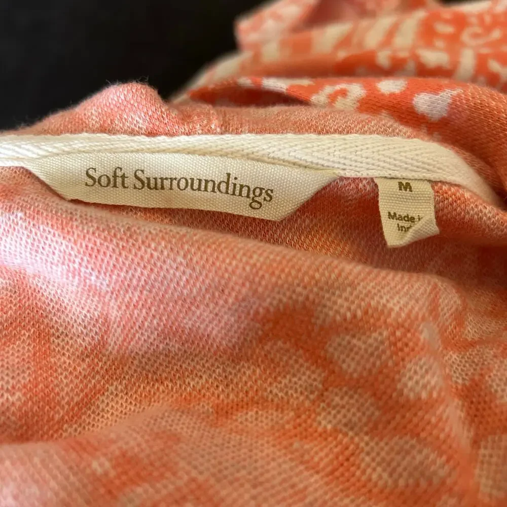 Soft Surroundings Floral Sweater Coral Womens Medium Saguaro Hooded Tunic Top